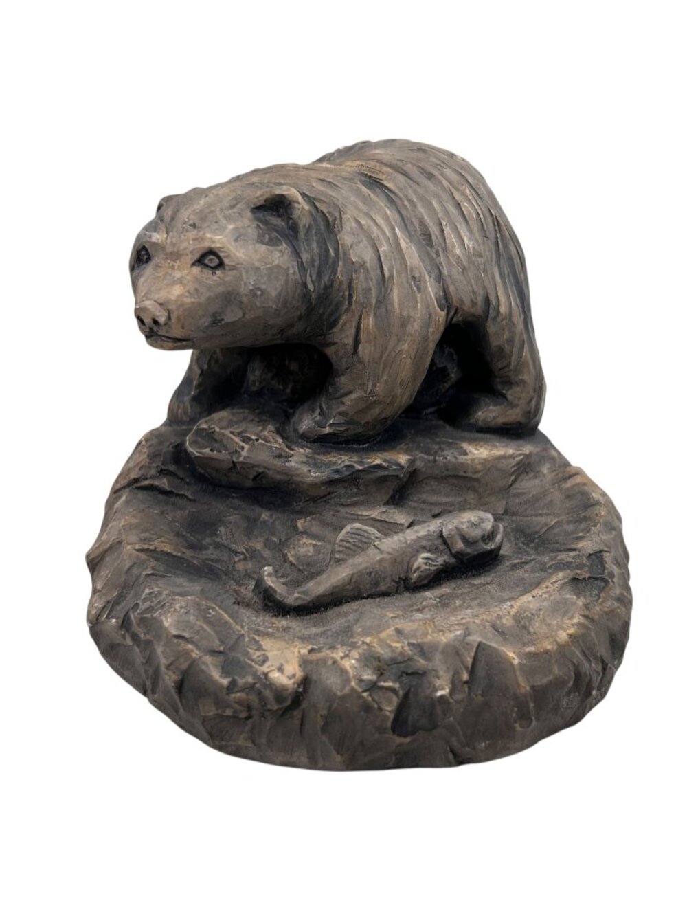 Vtg Mt St Helens Sculpture Bear in Lake Fish Genuine Volcanic Ash signed